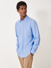 Crew Clothing Blue Light Plain 100% Linen Classic Long Sleeve Shirt - Image 1 of 5