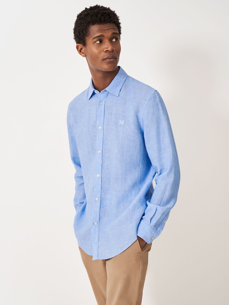 Crew Clothing Blue Light Plain 100% Linen Classic Long Sleeve Shirt - Image 1 of 5