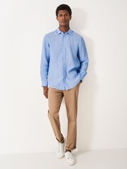 Crew Clothing Blue Light Plain 100% Linen Classic Long Sleeve Shirt - Image 3 of 5