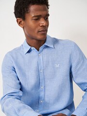 Crew Clothing Blue Light Plain 100% Linen Classic Long Sleeve Shirt - Image 4 of 5