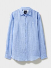 Crew Clothing Blue Light Plain 100% Linen Classic Long Sleeve Shirt - Image 5 of 5