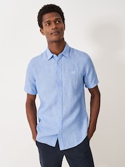 Голубой - Crew Clothing Short Sleeve 100% Linen Classic Shirt - Изображение 1 из 4