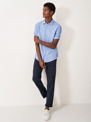 Голубой - Crew Clothing Short Sleeve 100% Linen Classic Shirt - Изображение 2 из 4