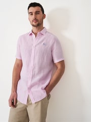 Crew Clothing Pink Short Sleeve 100% Linen Classic Shirt - Image 1 of 5