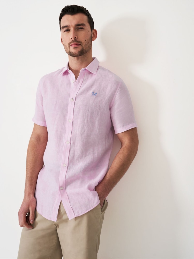 Crew Clothing Pink Short Sleeve 100% Linen Classic Shirt - Image 1 of 5