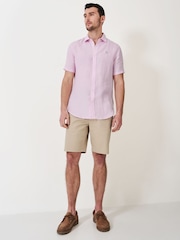 Crew Clothing Pink Short Sleeve 100% Linen Classic Shirt - Image 3 of 5