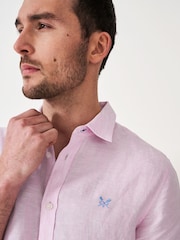 Crew Clothing Pink Short Sleeve 100% Linen Classic Shirt - Image 4 of 5