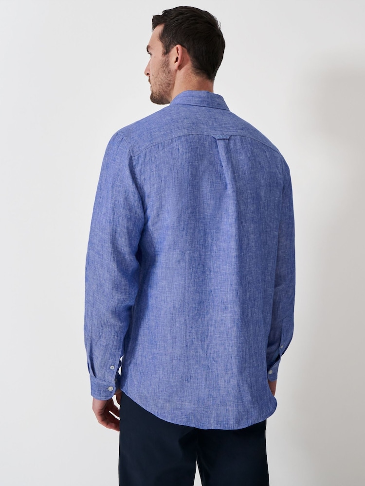 Crew Clothing Blue Plain 100% Linen Classic Long Sleeve Shirt - Image 2 of 5