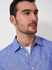Crew Clothing Blue Plain 100% Linen Classic Long Sleeve Shirt - Image 4 of 5