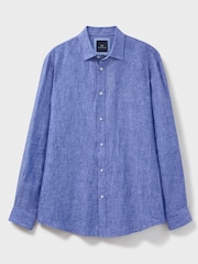 Crew Clothing Blue Plain 100% Linen Classic Long Sleeve Shirt - Image 5 of 5