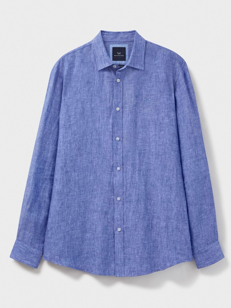 Crew Clothing Blue Plain 100% Linen Classic Long Sleeve Shirt - Image 5 of 5