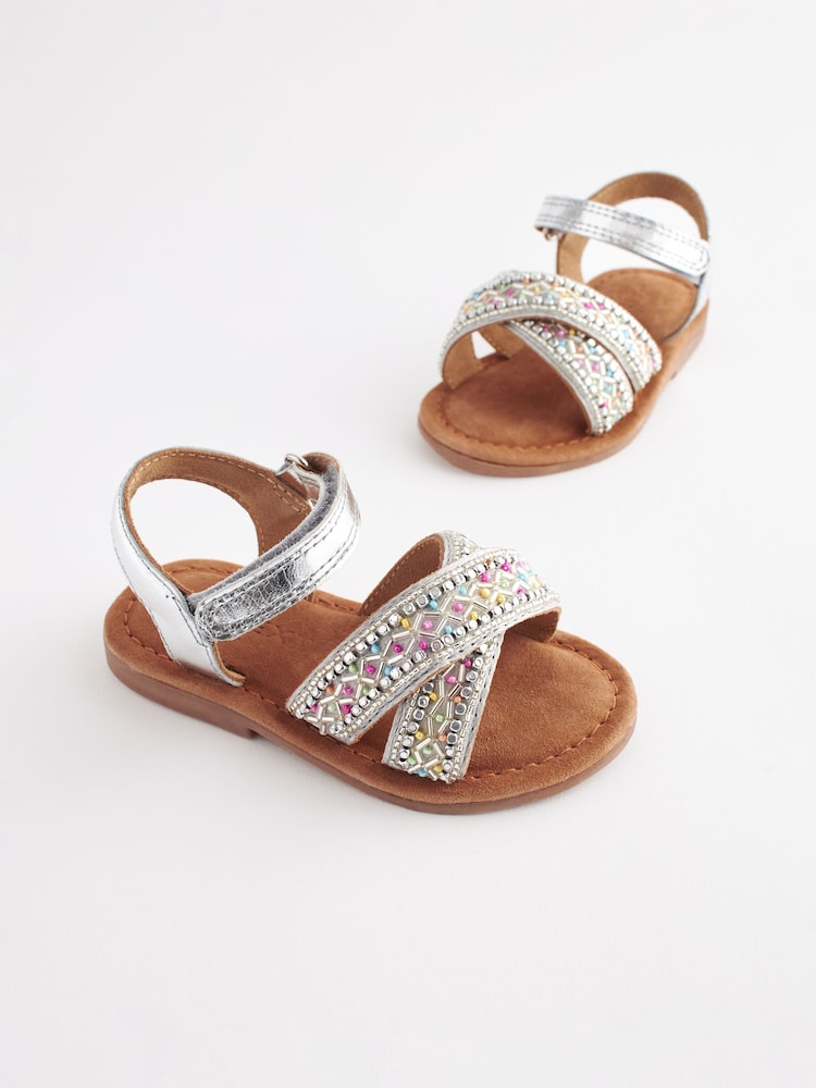 Silver Beaded Occasion Sandals - Image 1 of 6