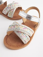 Silver Beaded Occasion Sandals - Image 4 of 6