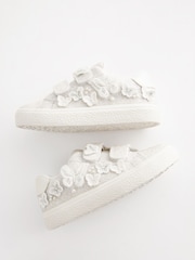 White Glitter Standard Fit (F) Butterfly Touch Fasten Strap Trainers - Image 2 of 6