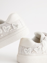 White Glitter Standard Fit (F) Butterfly Touch Fasten Strap Trainers - Image 4 of 6