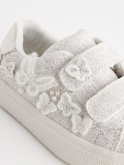 White Glitter Standard Fit (F) Butterfly Touch Fasten Strap Trainers - Image 6 of 6