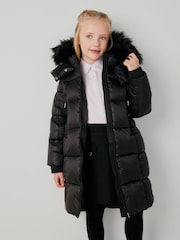 Clarks Black Girls Longline Padded Coat - Image 1 of 17