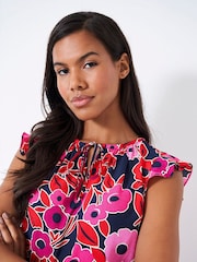 Crew Clothing Ondine ärmelloses Oberteil mit gerüschten Ärmelausschnitten und Floralmuster - Bild 2 von 4