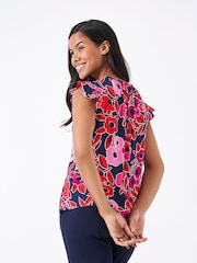 Crew Clothing Ondine ärmelloses Oberteil mit gerüschten Ärmelausschnitten und Floralmuster - Bild 3 von 4