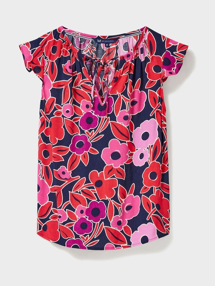 Crew Clothing Ondine ärmelloses Oberteil mit gerüschten Ärmelausschnitten und Floralmuster - Bild 4 von 4