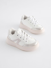 White Silver Chunky Elastic Lace-Up Trainers - Image 1 of 5