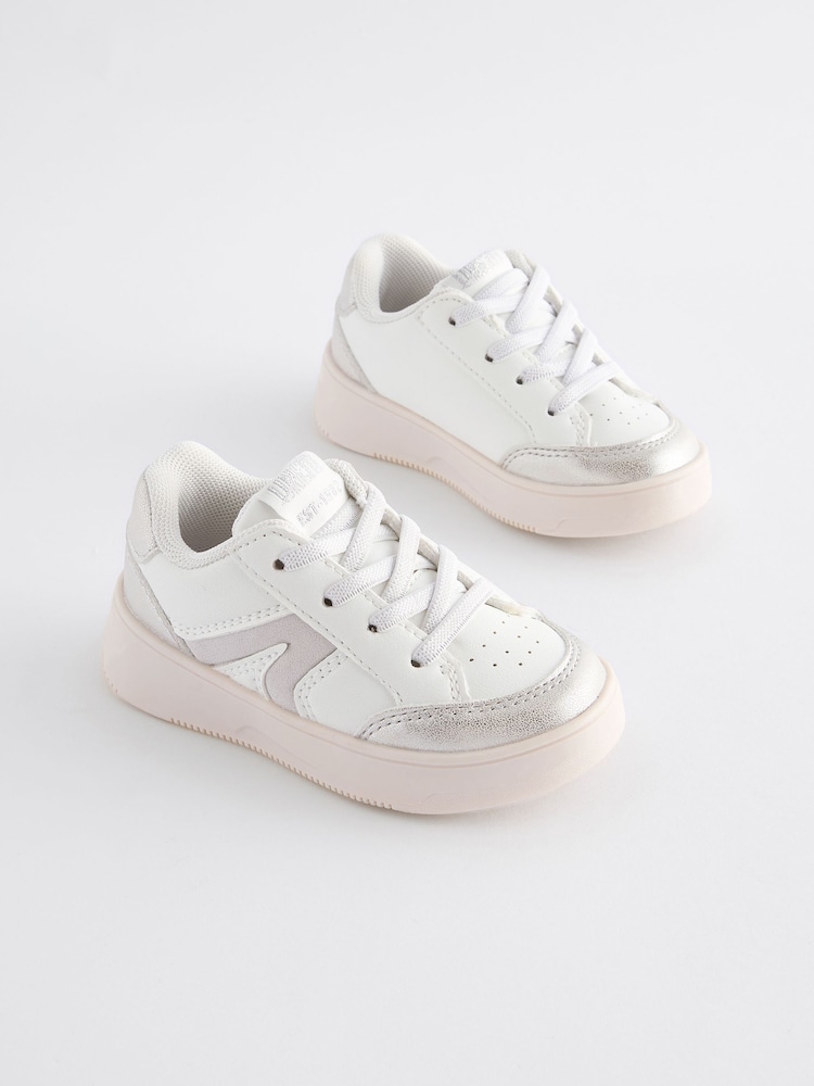 White Silver Chunky Elastic Lace-Up Trainers - Image 1 of 5