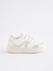 White Silver Chunky Elastic Lace-Up Trainers - Image 2 of 5