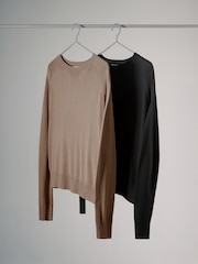 The Set Mink/Black 2 Pack Fine Knit Crew Neck Jumpers - Image 1 of 7