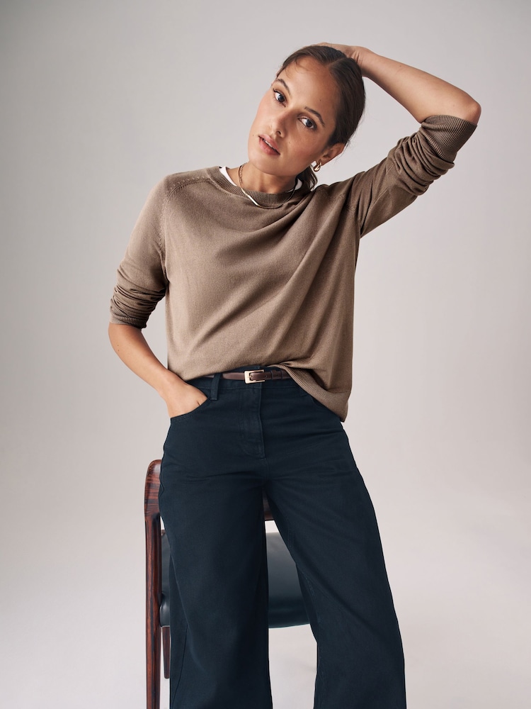 The Set Mink/Black 2 Pack Fine Knit Crew Neck Jumpers - Image 2 of 7
