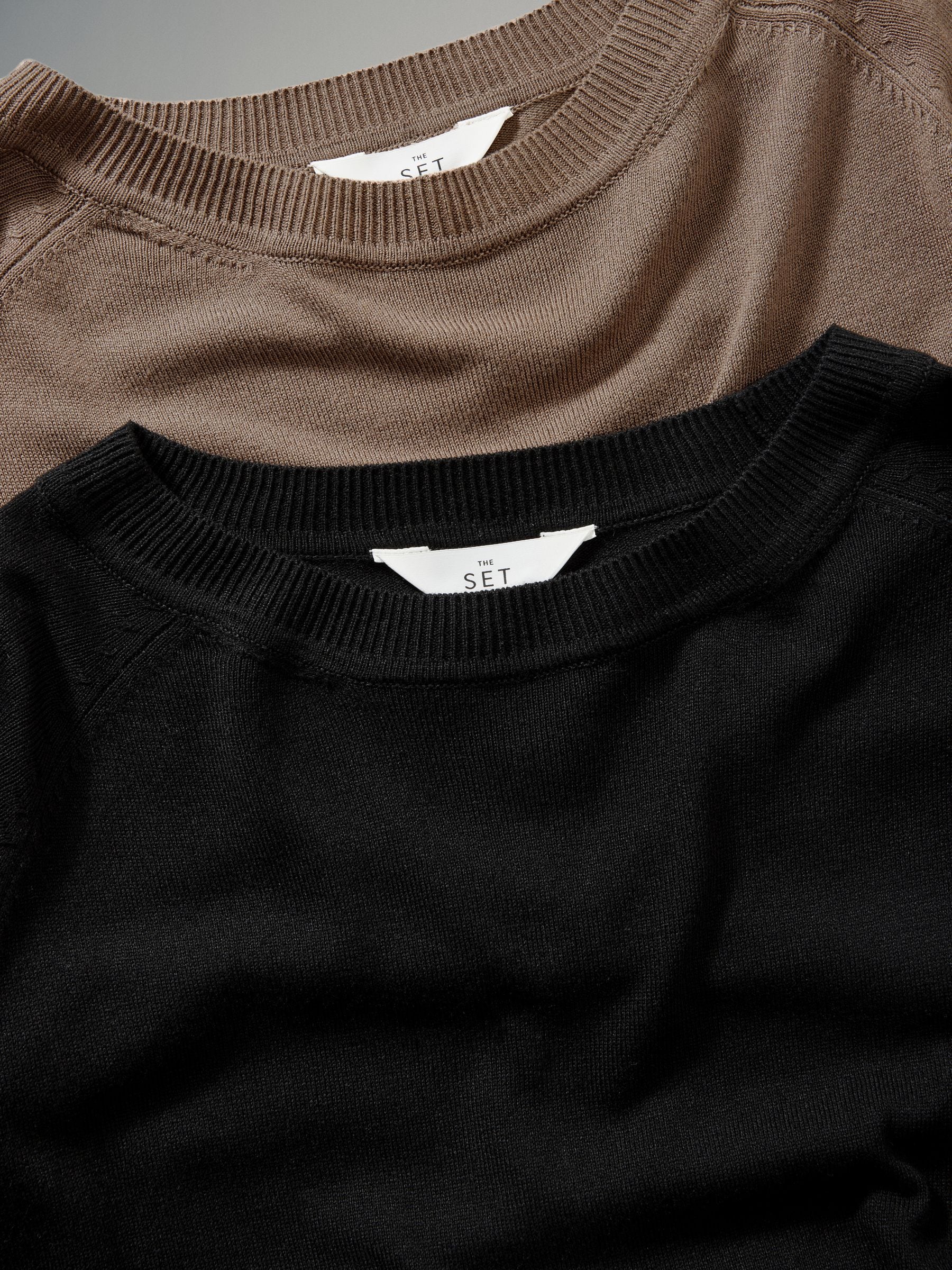 CREW-NECK SOFT KNIT .15【BLACK】 Buy The Set 2 Pack Fine Knit Crew Neck Jumpers Mink/Black from