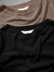 The Set Mink/Black 2 Pack Fine Knit Crew Neck Jumpers - Image 6 of 7