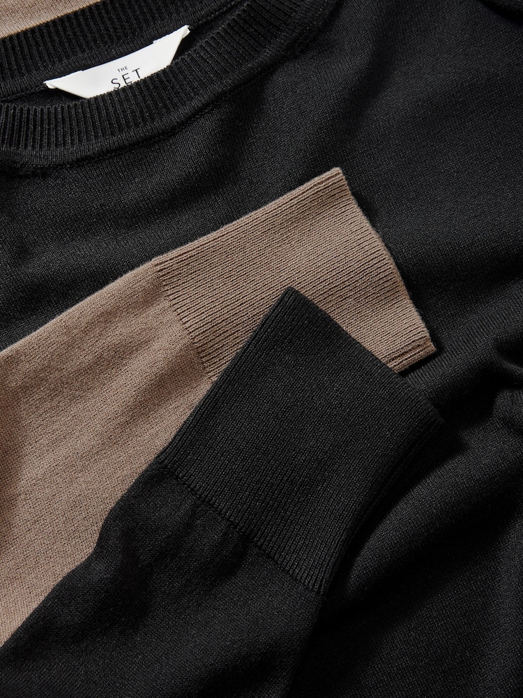 The Set Mink/Black 2 Pack Fine Knit Crew Neck Jumpers - Image 7 of 7