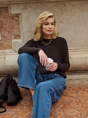 The Set Light Pink/Chocolate Brown/Cream 3 Pack Fine Knit Crew Neck Jumpers - Image 2 of 8