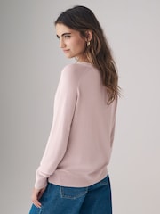 The Set Light Pink/Chocolate Brown/Cream 3 Pack Fine Knit Crew Neck Jumpers - Image 7 of 8