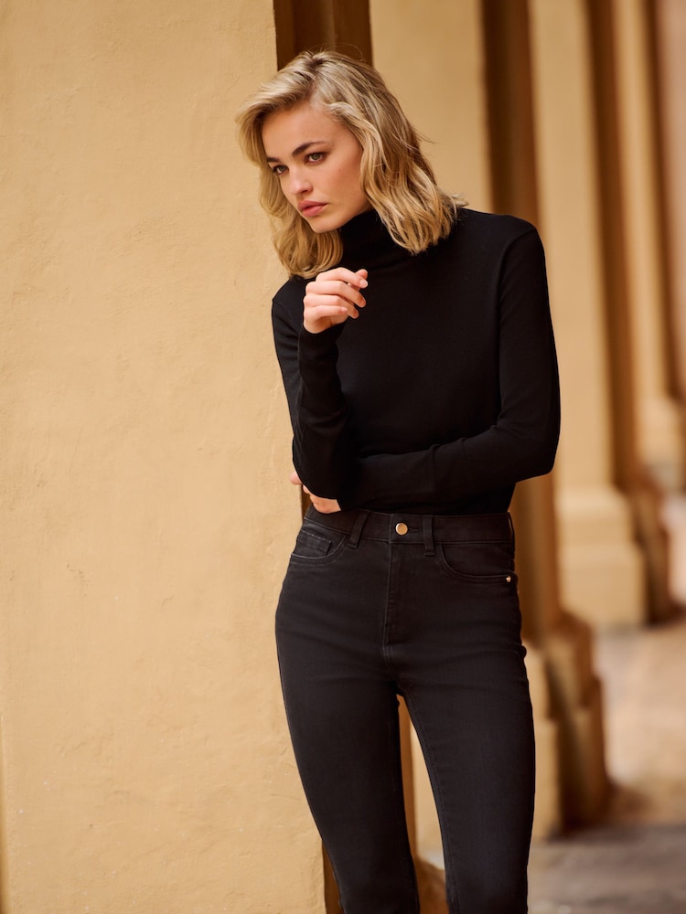 The Set Black/Chocolate Brown/Cream 3 Pack Fine Knit Roll Neck Jumpers - Image 10 of 10