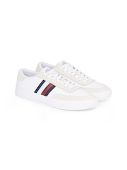 Tommy Hilfiger White Stripe Leather Sneakers - Image 1 of 4