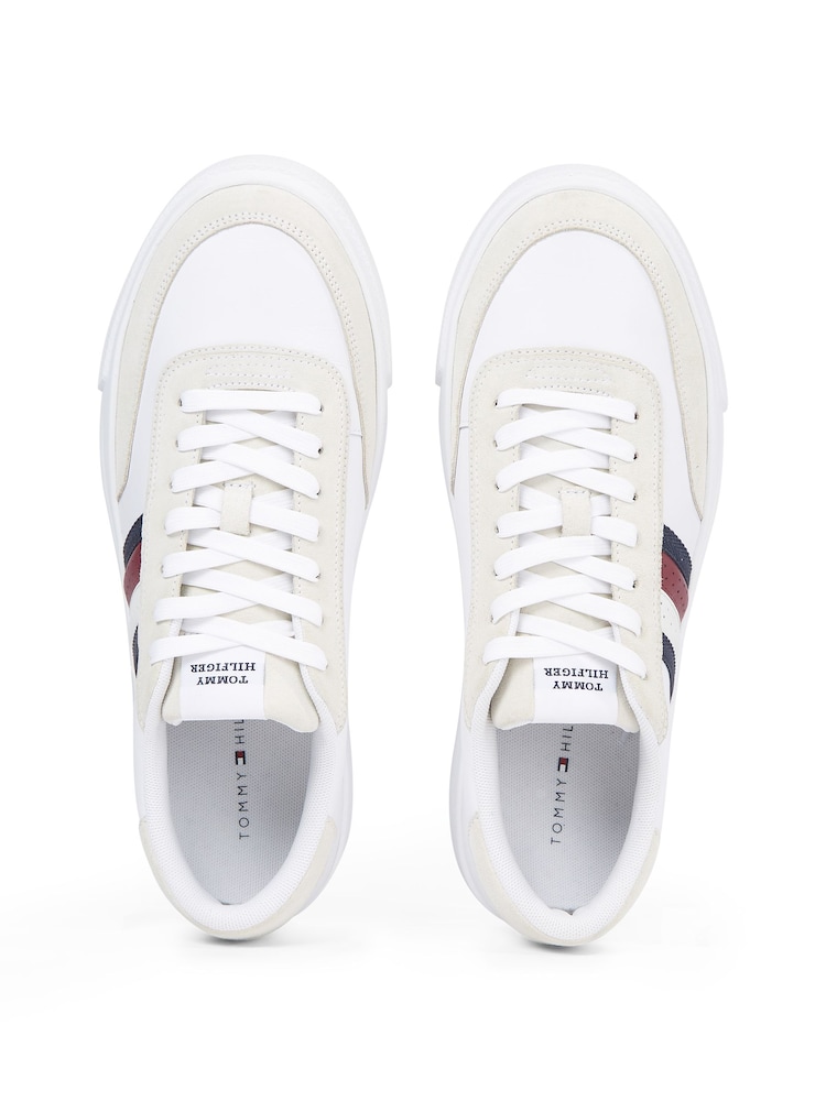 Tommy Hilfiger White Stripe Leather Sneakers - Image 2 of 4