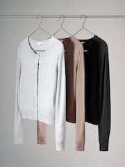 The Set Black/Grey Marl/Mink 3 Pack Fine Knit Button Through Cardigans - Image 1 of 5