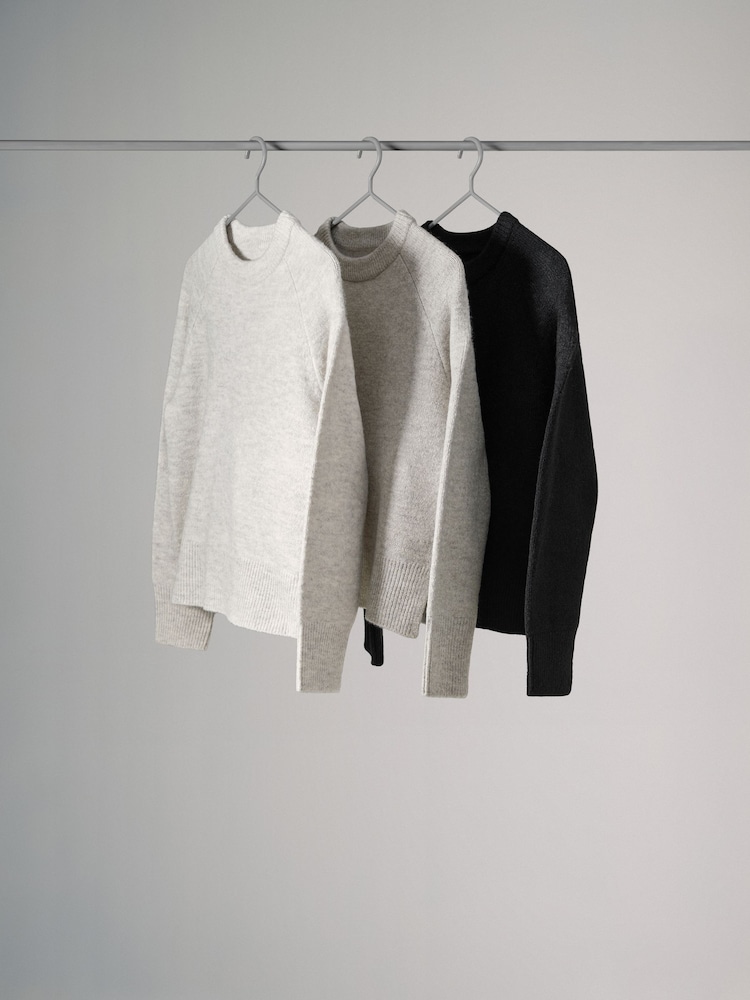 The Set Black/Cream/Mink Brown 3 Pack Classic Raglan Sleeve Jumper - Image 2 of 5