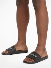Tommy Hilfiger Black Leather Hilfiger Beach Sandals - Image 1 of 4