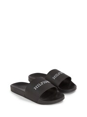 Tommy Hilfiger Black Leather Hilfiger Beach Sandals - Image 3 of 4