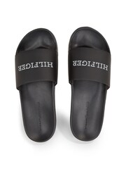 Tommy Hilfiger Black Leather Hilfiger Beach Sandals - Image 4 of 4