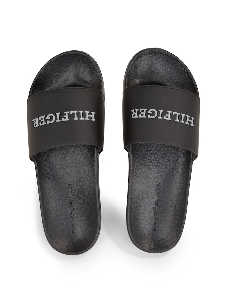 Tommy Hilfiger Black Leather Hilfiger Beach Sandals - Image 4 of 4