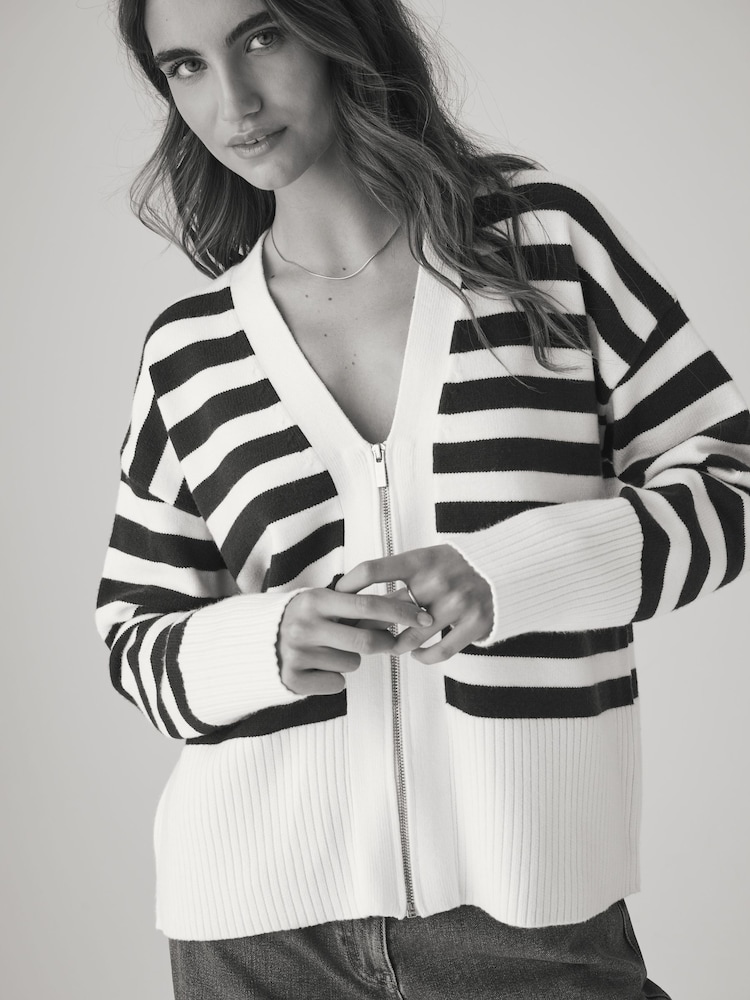 The Set Navy/White Stripe 2 Pack Zip Through Cardigans - Image 3 of 7