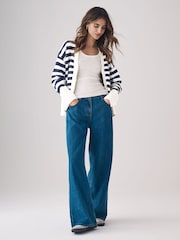 The Set Navy/White Stripe 2 Pack Zip Through Cardigans - Image 6 of 7