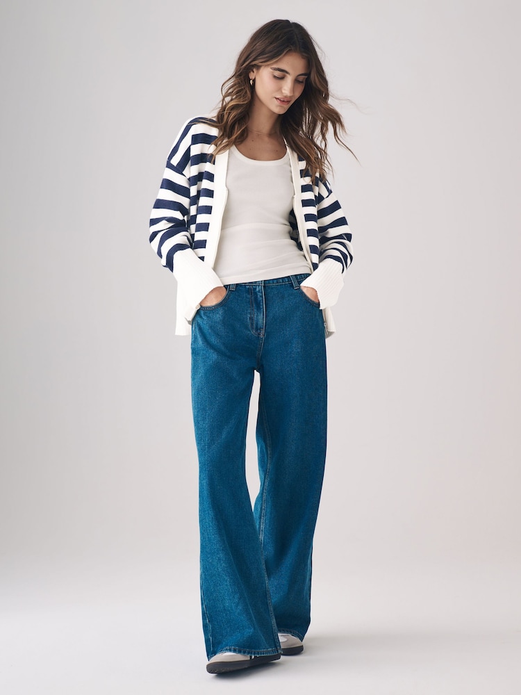The Set Navy/White Stripe 2 Pack Zip Through Cardigans - Image 6 of 7