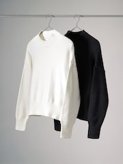 The Set Black/Cream 2 Pack Relaxed Turtleneck Jumpers - Image 2 of 8