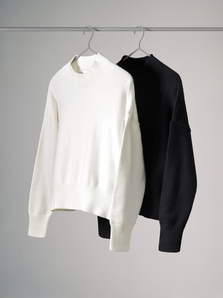 The Set Black/Cream 2 Pack Relaxed Turtleneck Jumpers - Image 2 of 8