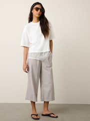 Chocolate Brown Gingham Stretch Linen Blend Culotte Trousers - Image 1 of 5
