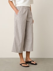 Chocolate Brown Gingham Stretch Linen Blend Culotte Trousers - Image 2 of 5